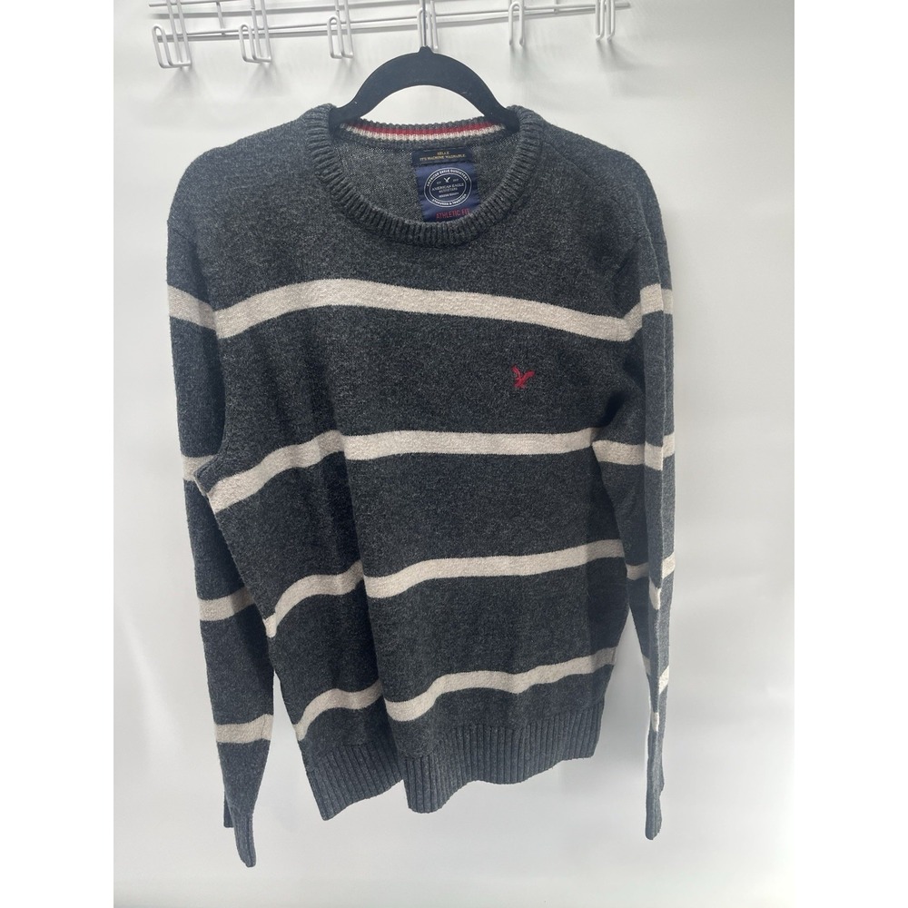 American Eagle Sweater Mens XL Gray Striped Knit Outdoor Casual Athletic Fit